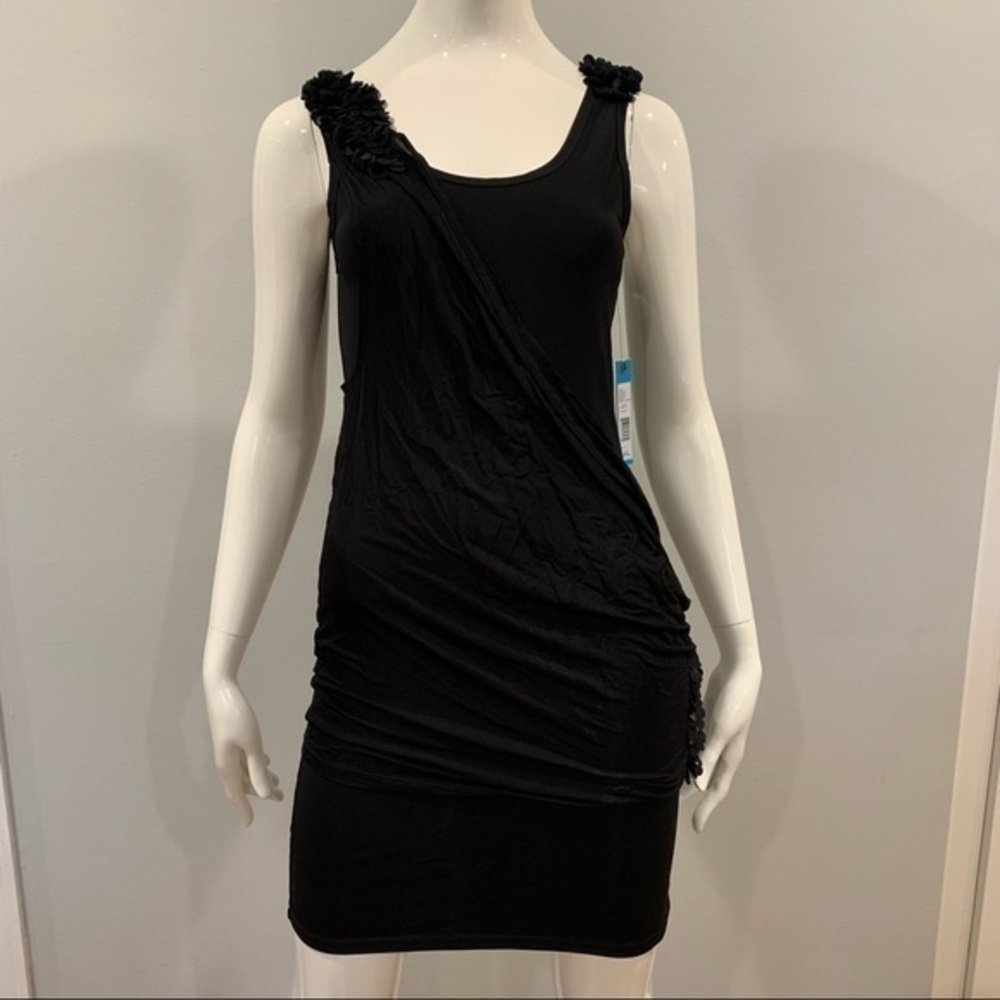 Alice + Olivia Paillette Drapey Overlay Black Dress